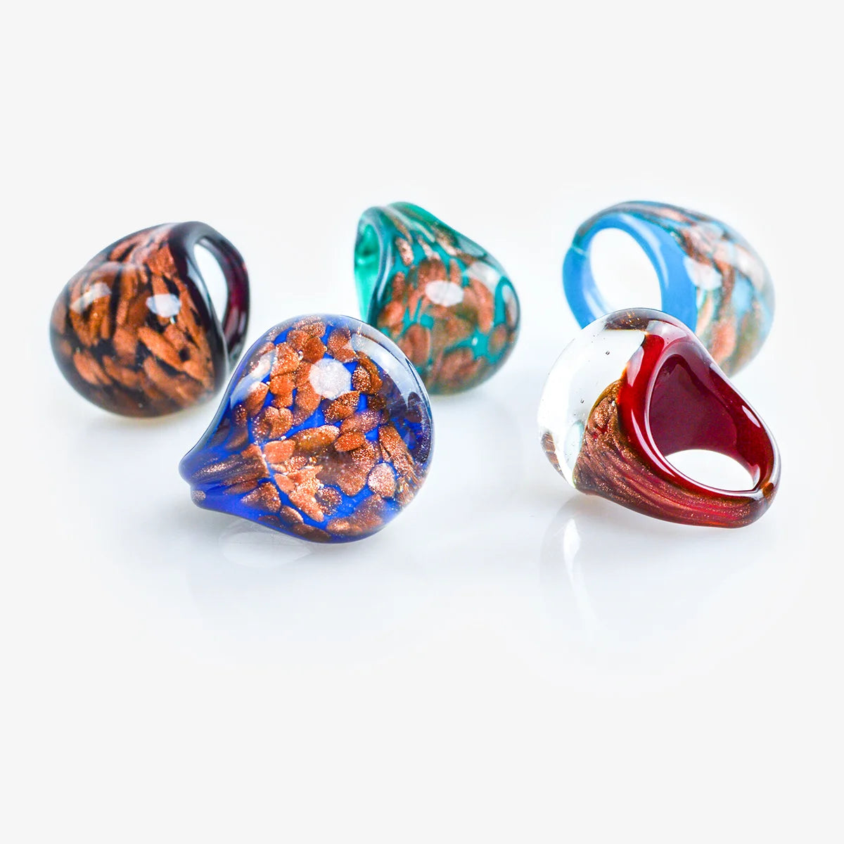 Colorful Murano glass ring with aventurina accents by My Italian Decor, showcasing intricate craftsmanship and vibrant Italian design.