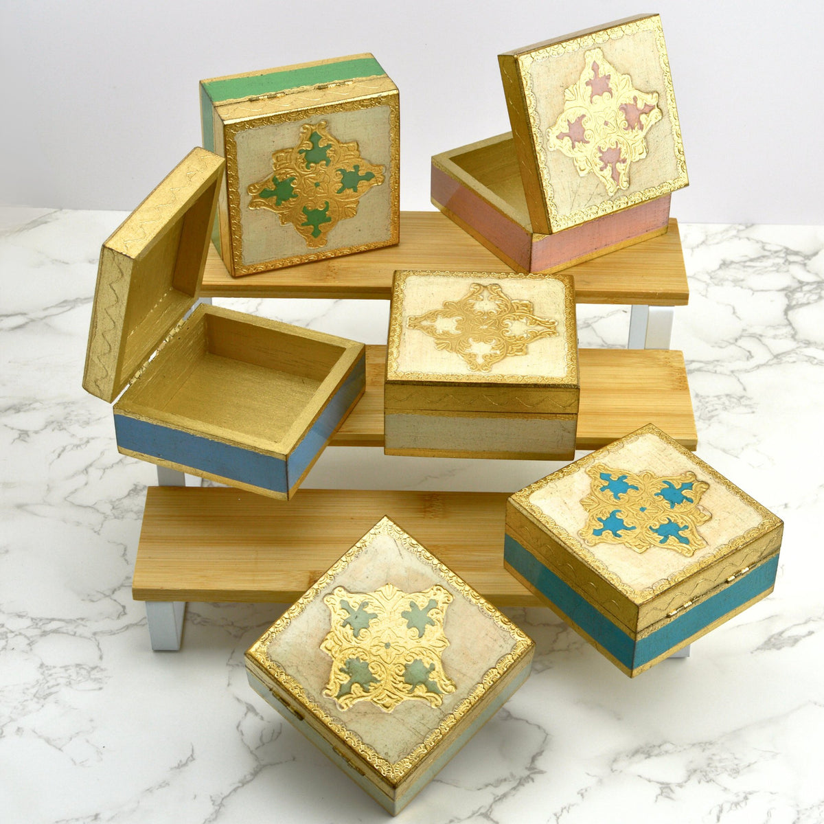 Florentine Carved Square Jewelry/Storage Box with Lid