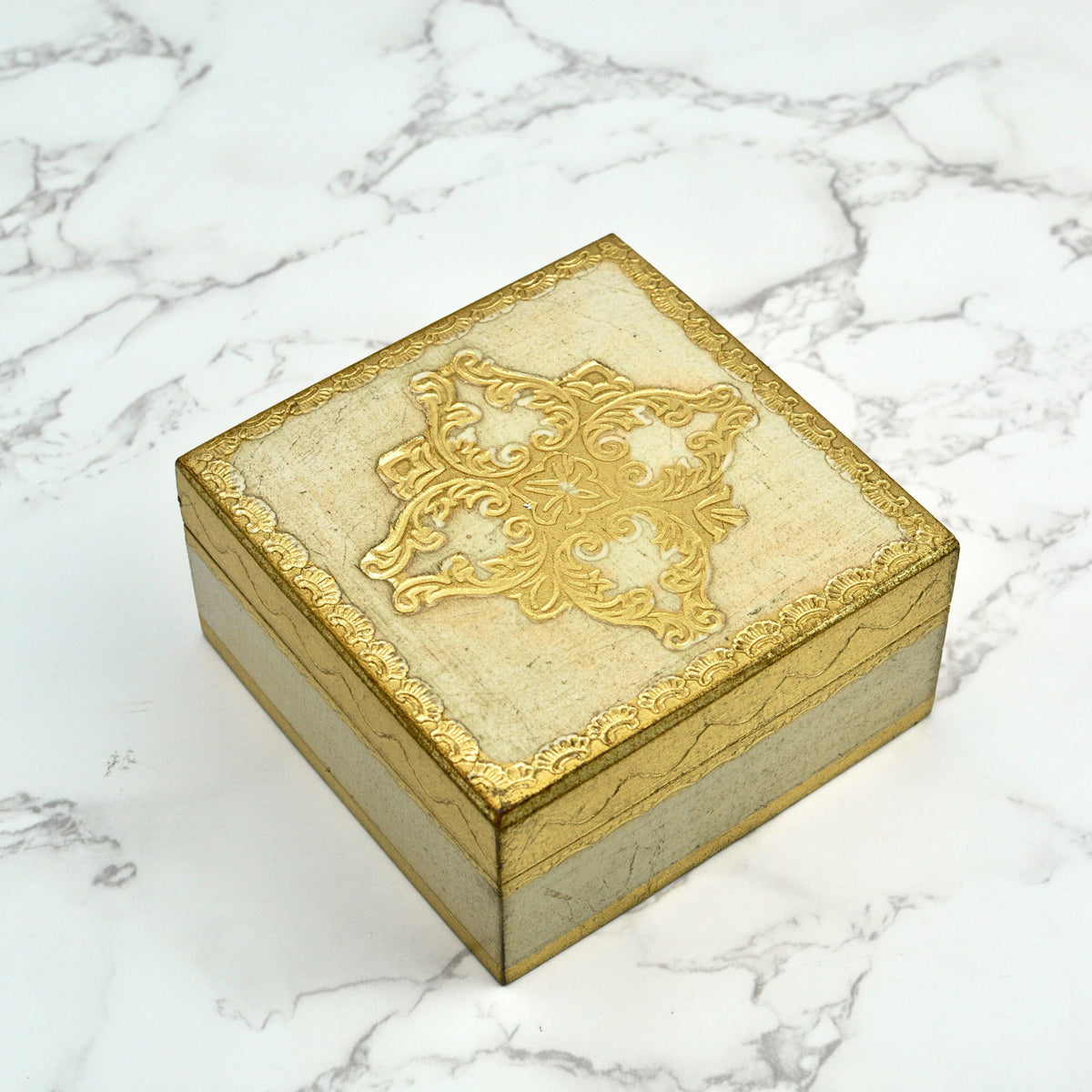 Florentine Carved Square Jewelry/Storage Box with Lid