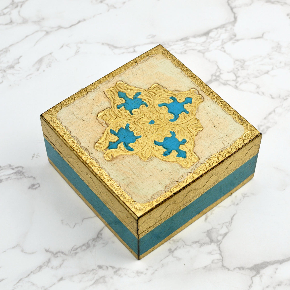 Florentine Carved Square Jewelry/Storage Box with Lid