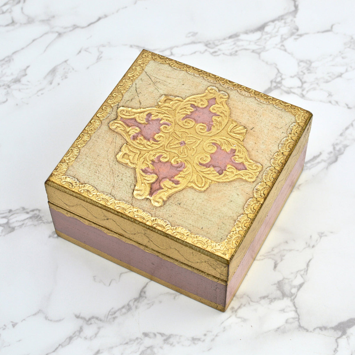 Florentine Carved Square Jewelry/Storage Box with Lid