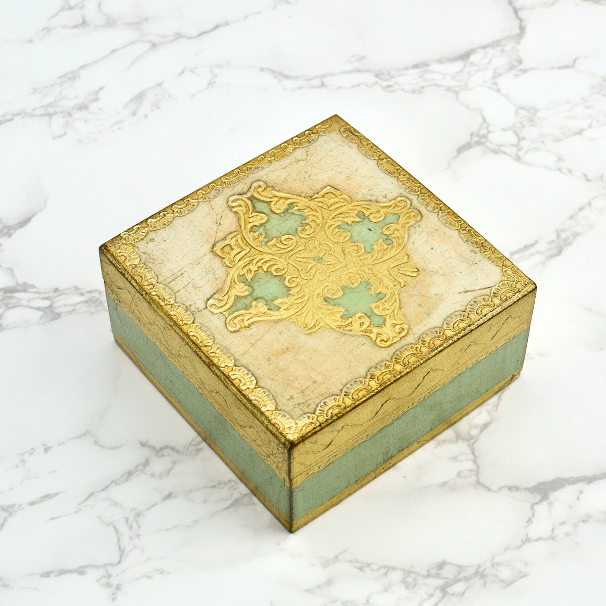 Florentine Carved Square Jewelry/Storage Box with Lid