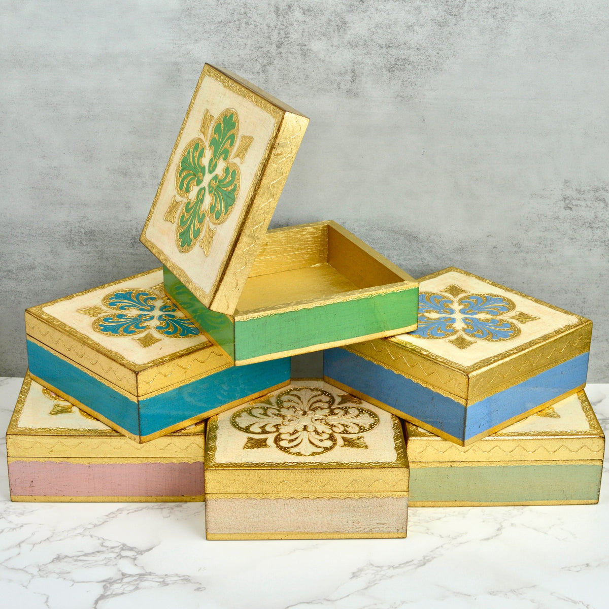 Florentine Carved Square Jewelry/Storage Box with Lid