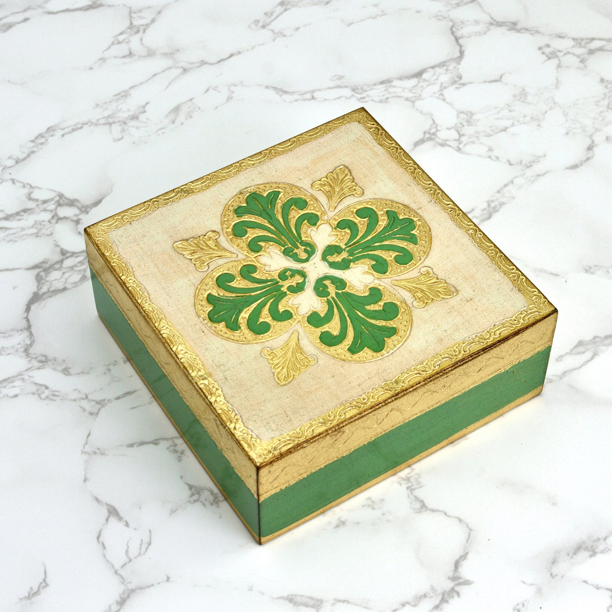 Florentine Carved Square Jewelry/Storage Box with Lid