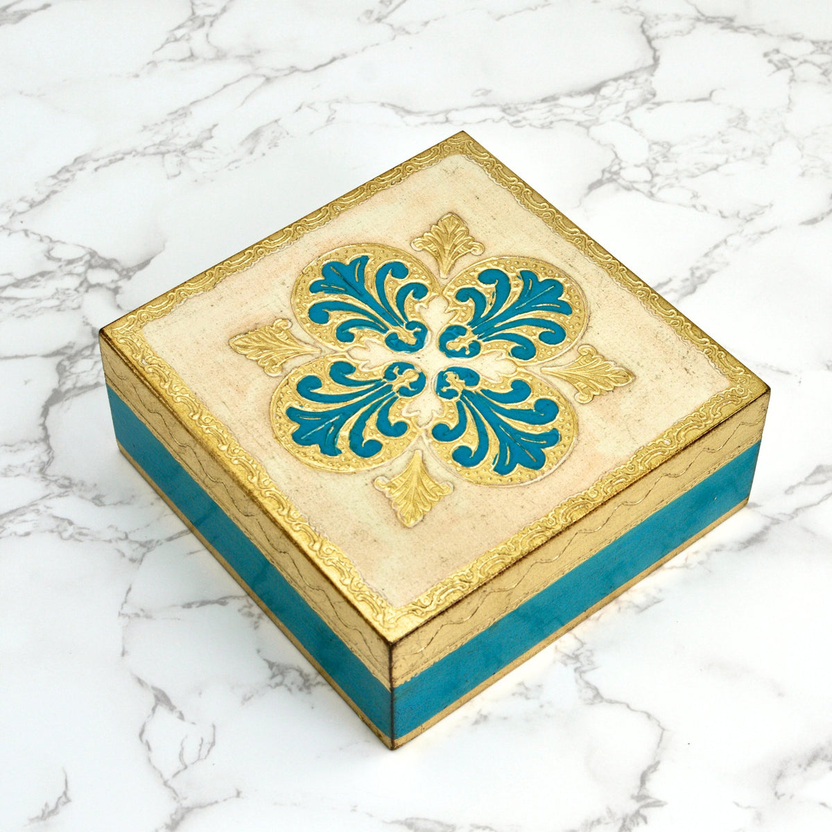 Florentine Carved Square Jewelry/Storage Box with Lid