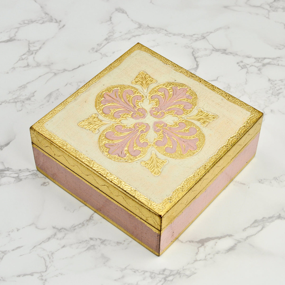 Florentine Carved Square Jewelry/Storage Box with Lid