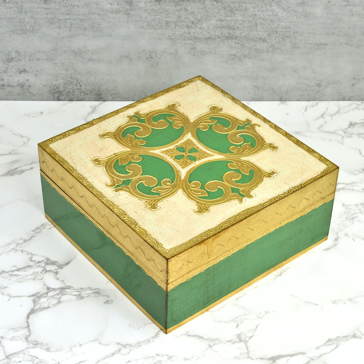 Florentine Carved Square Jewelry/Storage Box with Lid