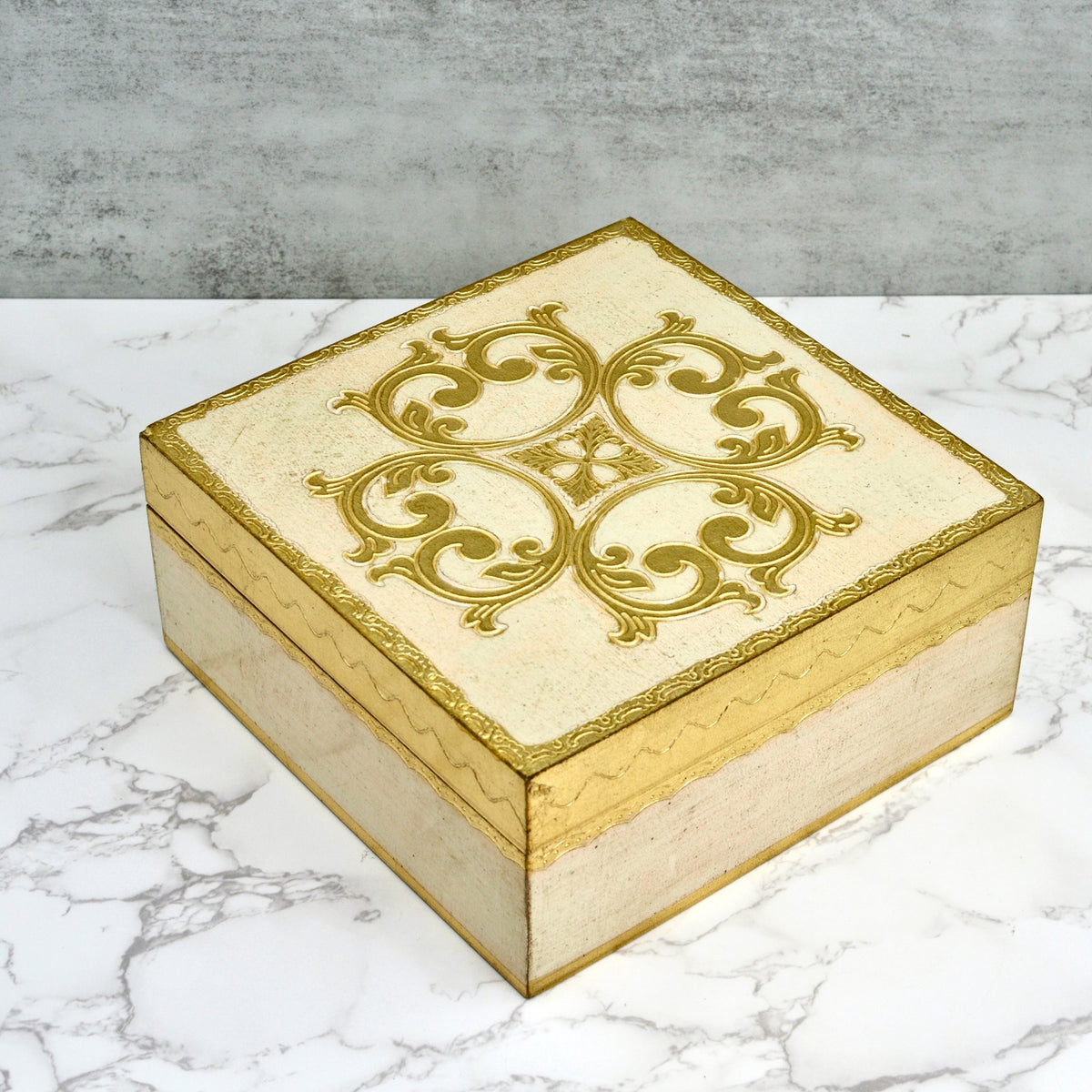 Florentine Carved Square Jewelry/Storage Box with Lid