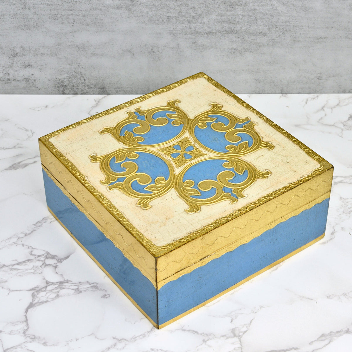 Florentine Carved Square Jewelry/Storage Box with Lid