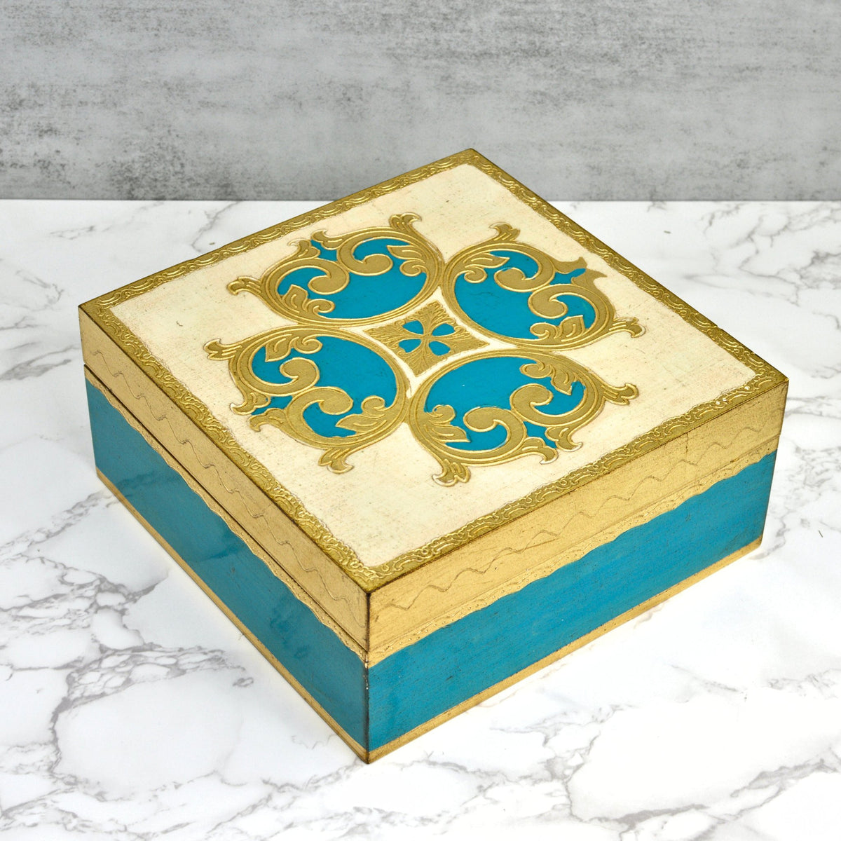 Florentine Carved Square Jewelry/Storage Box with Lid