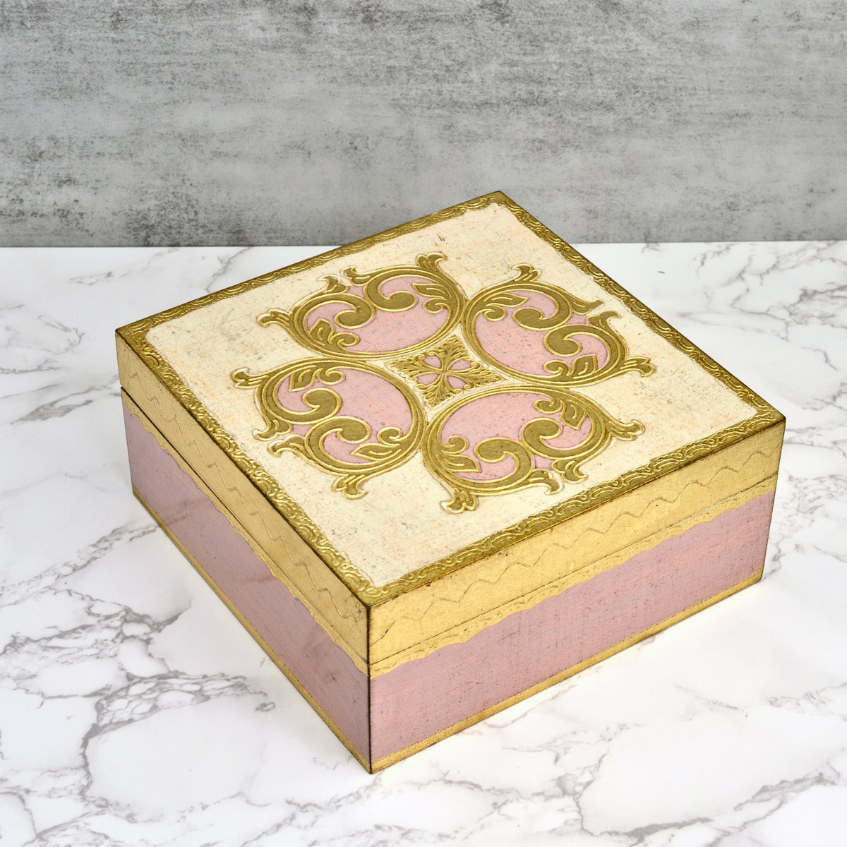 Florentine Carved Square Jewelry/Storage Box with Lid