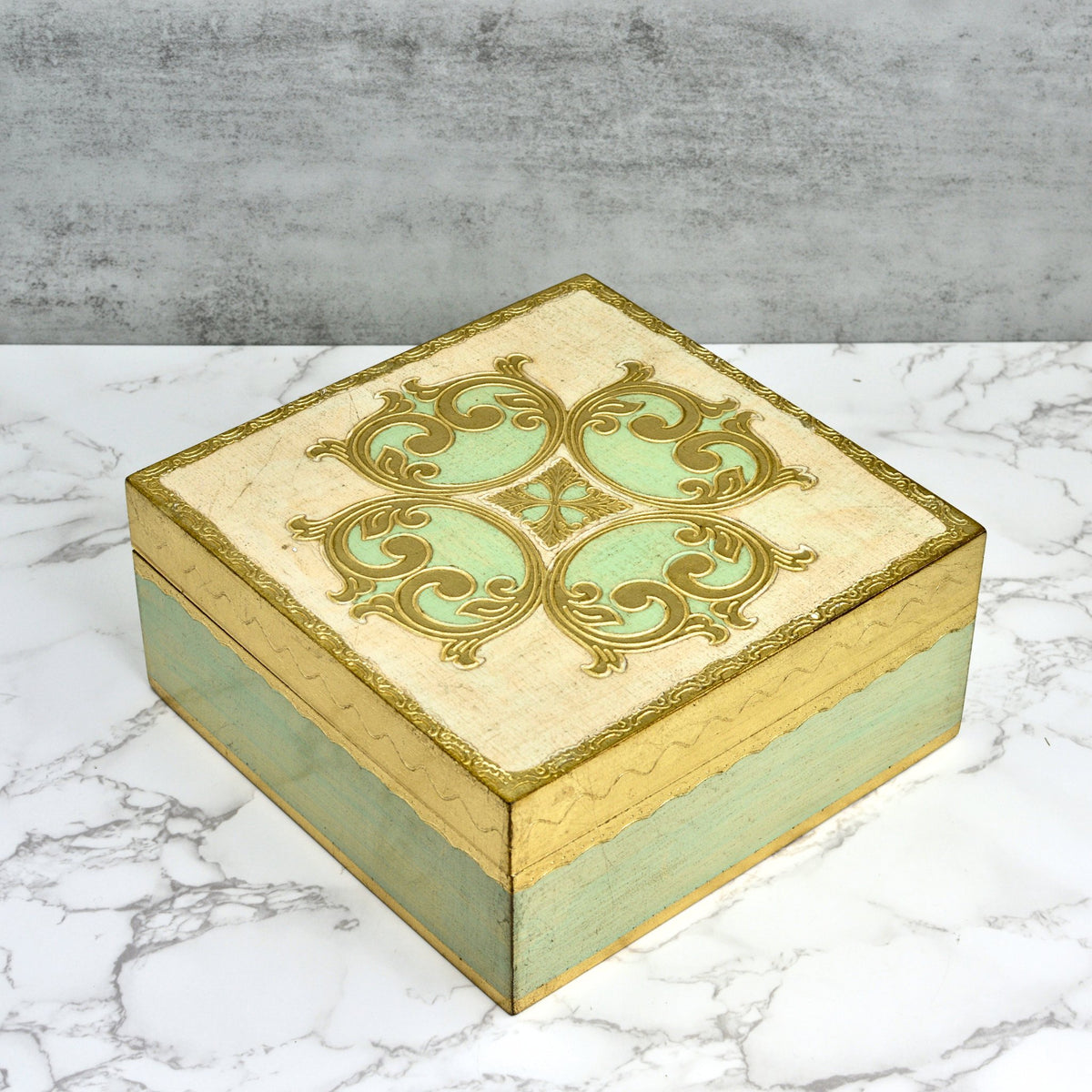 Florentine Carved Square Jewelry/Storage Box with Lid