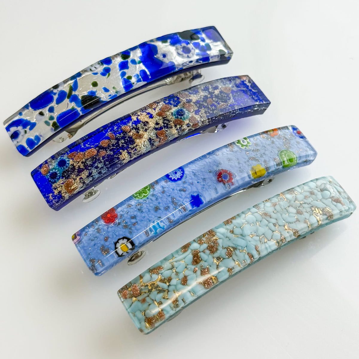 Murano glass hair barrette by My Italian Decor, featuring vibrant, handcrafted glass design on a stylish hair clip.