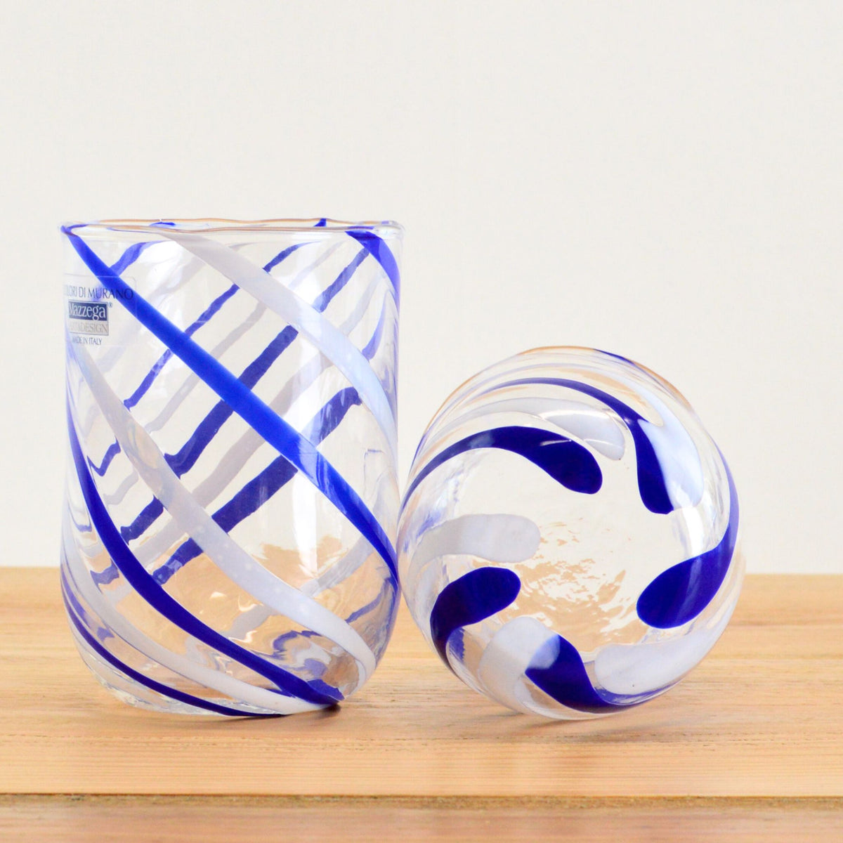 Italian Handblown Glass Tumblers - Blue, Red, Green, Yellow, Spiral Design