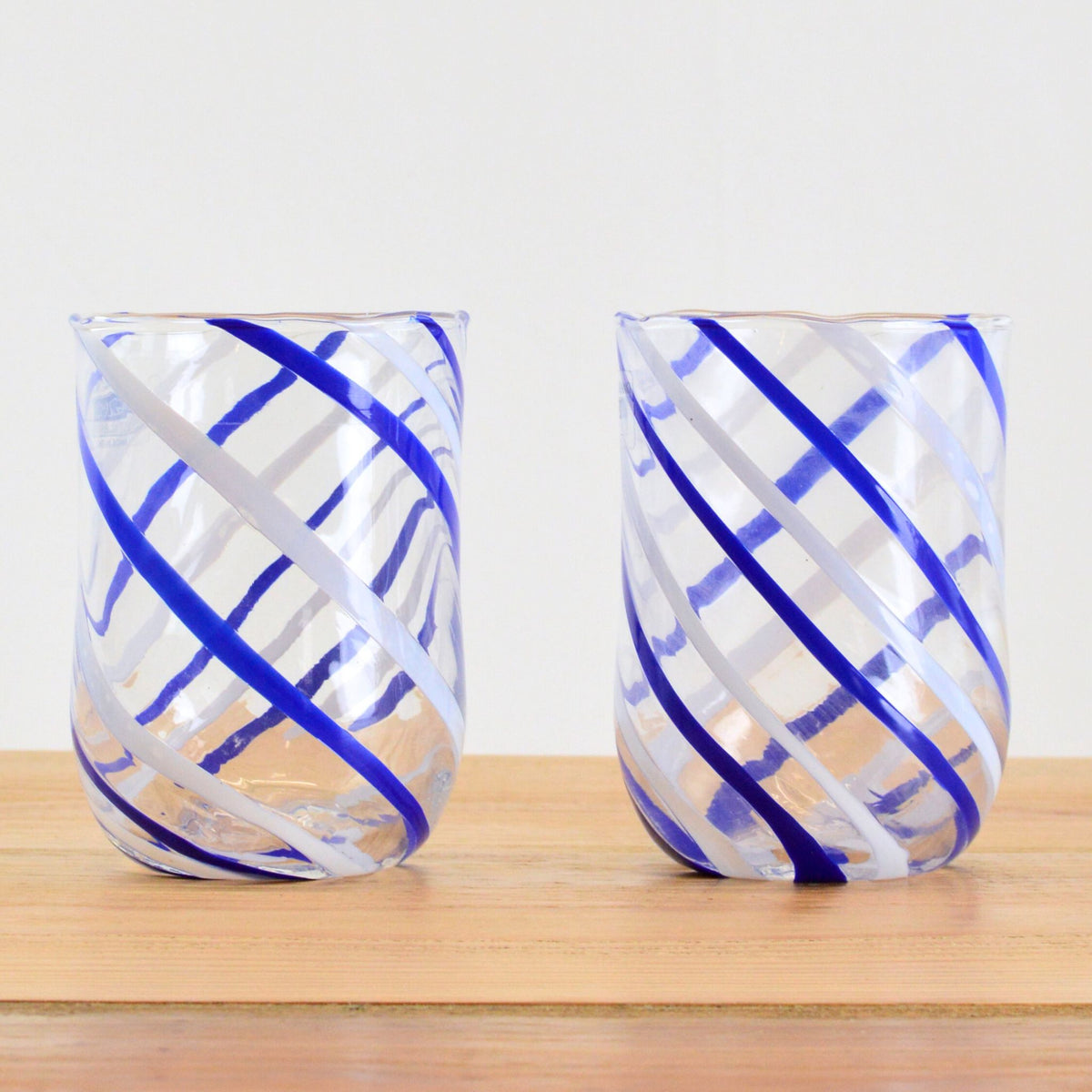 Italian Handblown Glass Tumblers - Blue, Red, Green, Yellow, Spiral Design