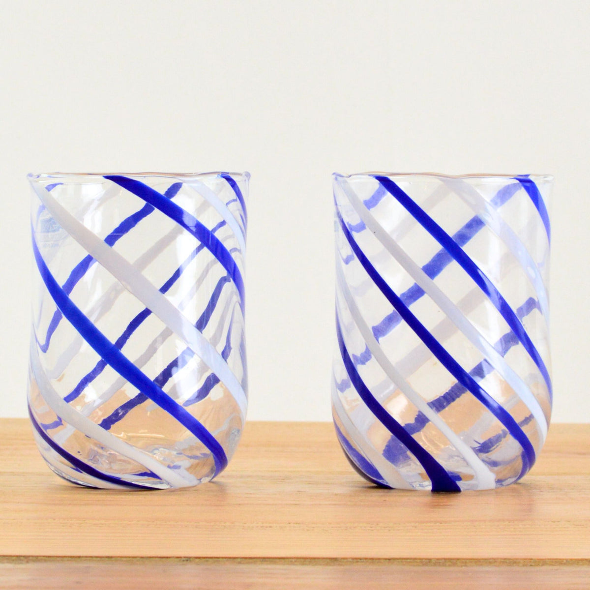 Italian Handblown Glass Tumblers - Blue, Red, Green, Yellow, Spiral Design