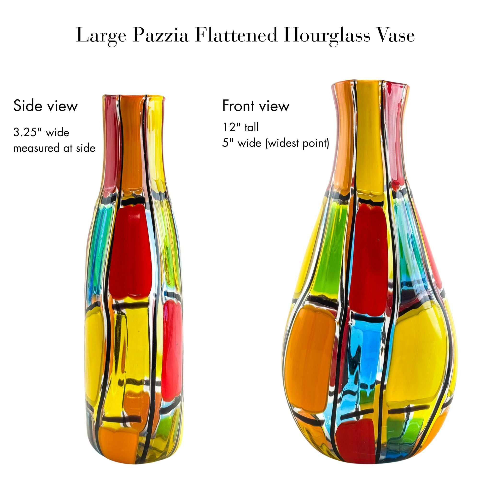 Large flattened hourglass vase by MyItalianDecor, signed by artist, made in Italy, showcasing a sleek, modern ceramic design.