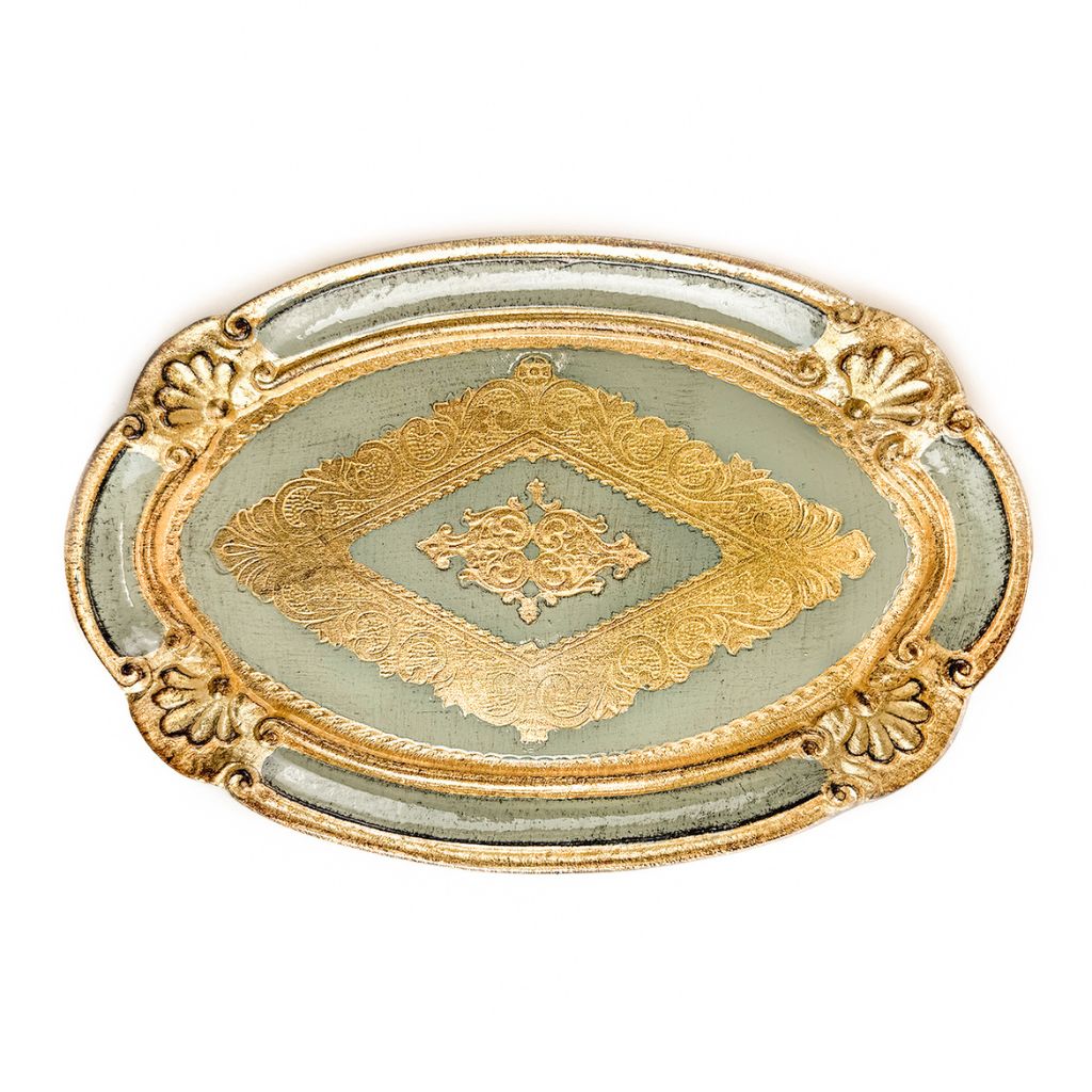 Florentine carved wood oval mini tray with intricate detailing, made in Italy, by My Italian Decor.