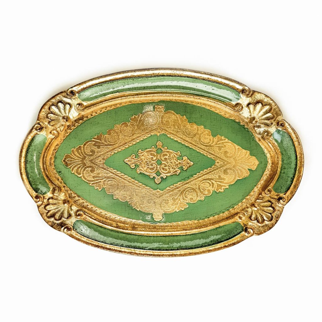 Florentine carved wood oval mini tray by My Italian Decor featuring intricate Italian craftsmanship and detailed carved design.