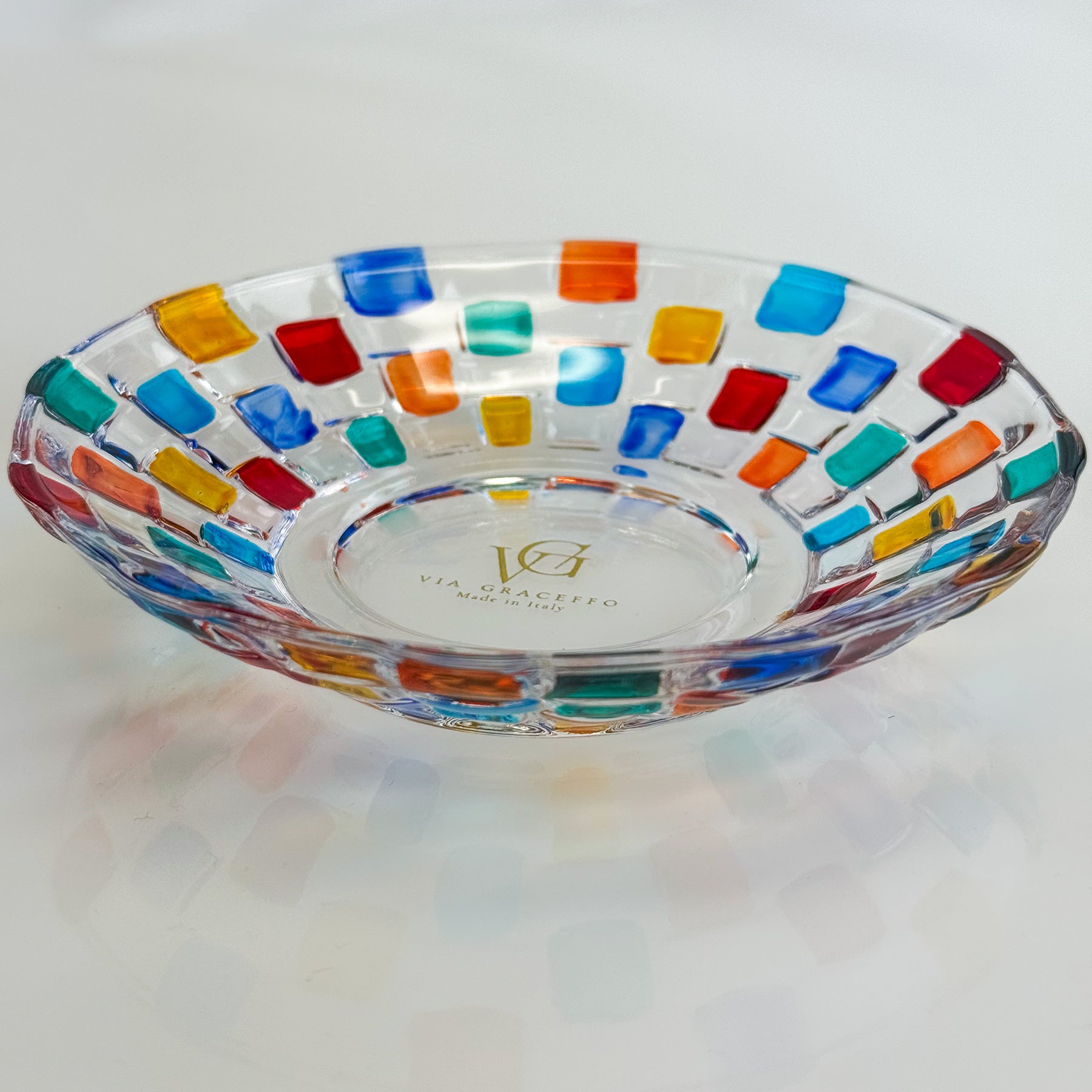 Small hand-painted crystal dish bowl by MyItalianDecor, 4.75 inches, decorative Italian-made bowl with colorful floral design.