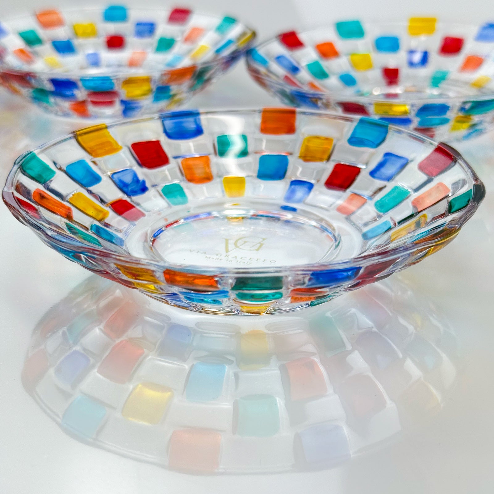 Small hand-painted crystal dish bowl, 4.75 inches, decorative Italian bowl by MyItalianDecor with colorful floral design.