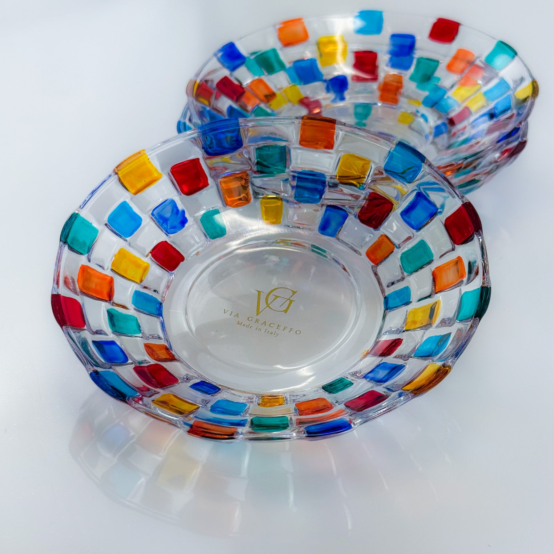 Small hand-painted crystal dish bowl from Italy, 4.75 inches, decorative Italian bowl by MyItalianDecor with colorful design.