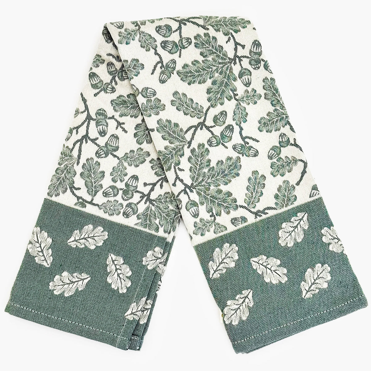 Busatti Acorn kitchen towel in assorted colors, made in Italy, featuring a woven fabric with decorative acorn patterns.