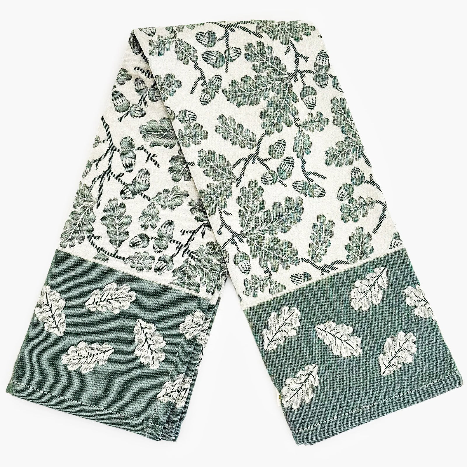 Busatti Acorn kitchen towel in assorted colors, made in Italy, with detailed embroidery and soft cotton fabric.