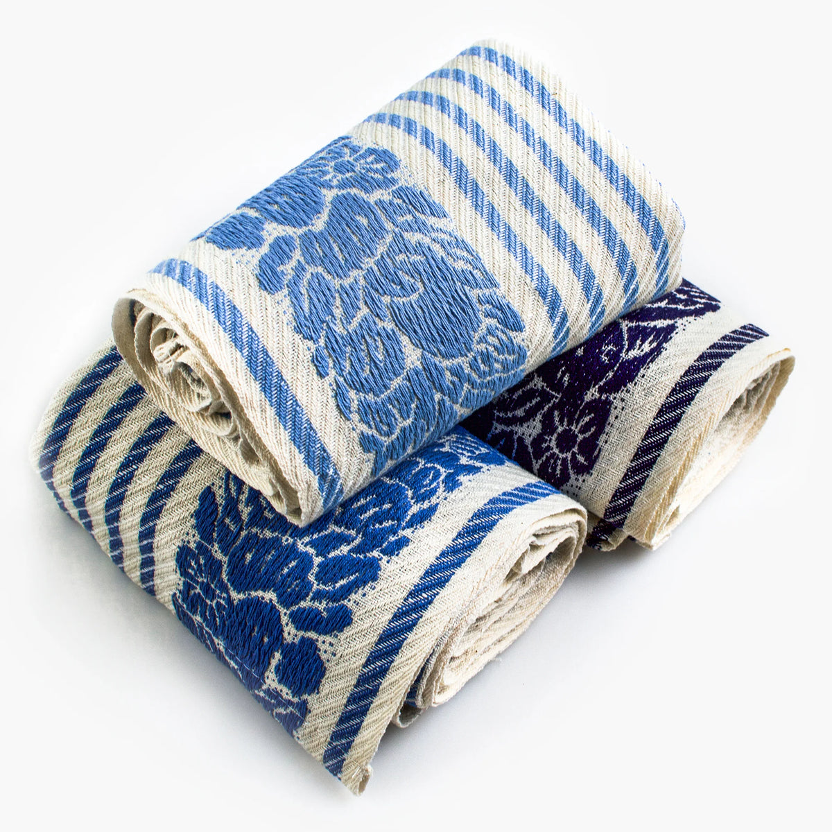 Assorted colored Busatti floral and stripe kitchen towel made in Italy, featuring vibrant patterns and soft fabric for kitchen use.