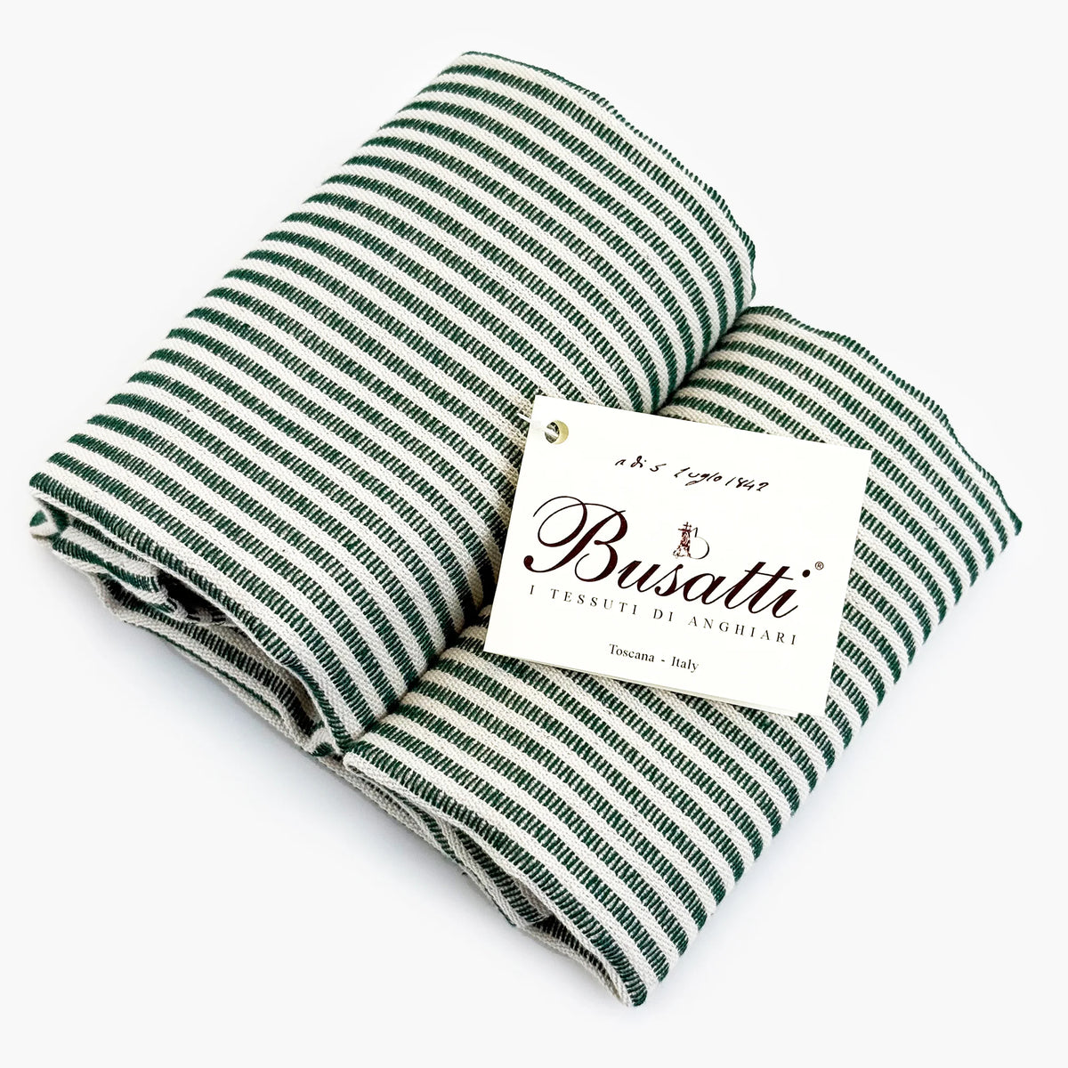 Busatti stripe kitchen towel in assorted colors, made in Italy, featuring a classic woven design for everyday kitchen use.