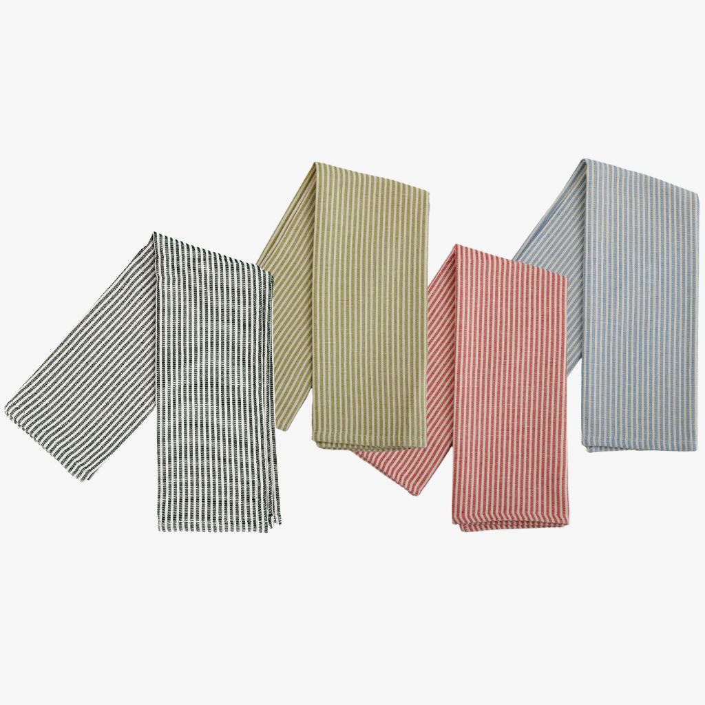 Busatti striped kitchen towel in assorted colors, made in Italy, featuring a classic woven design for kitchen use.