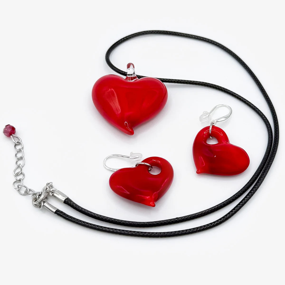 Heart Earrings and Necklace, Murano Glass