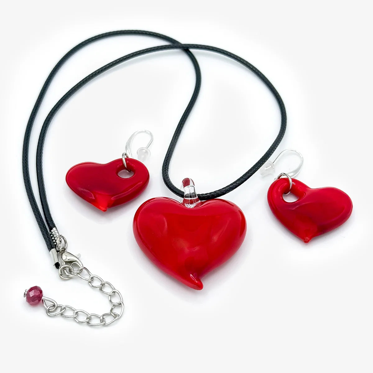 Heart Earrings and Necklace, Murano Glass