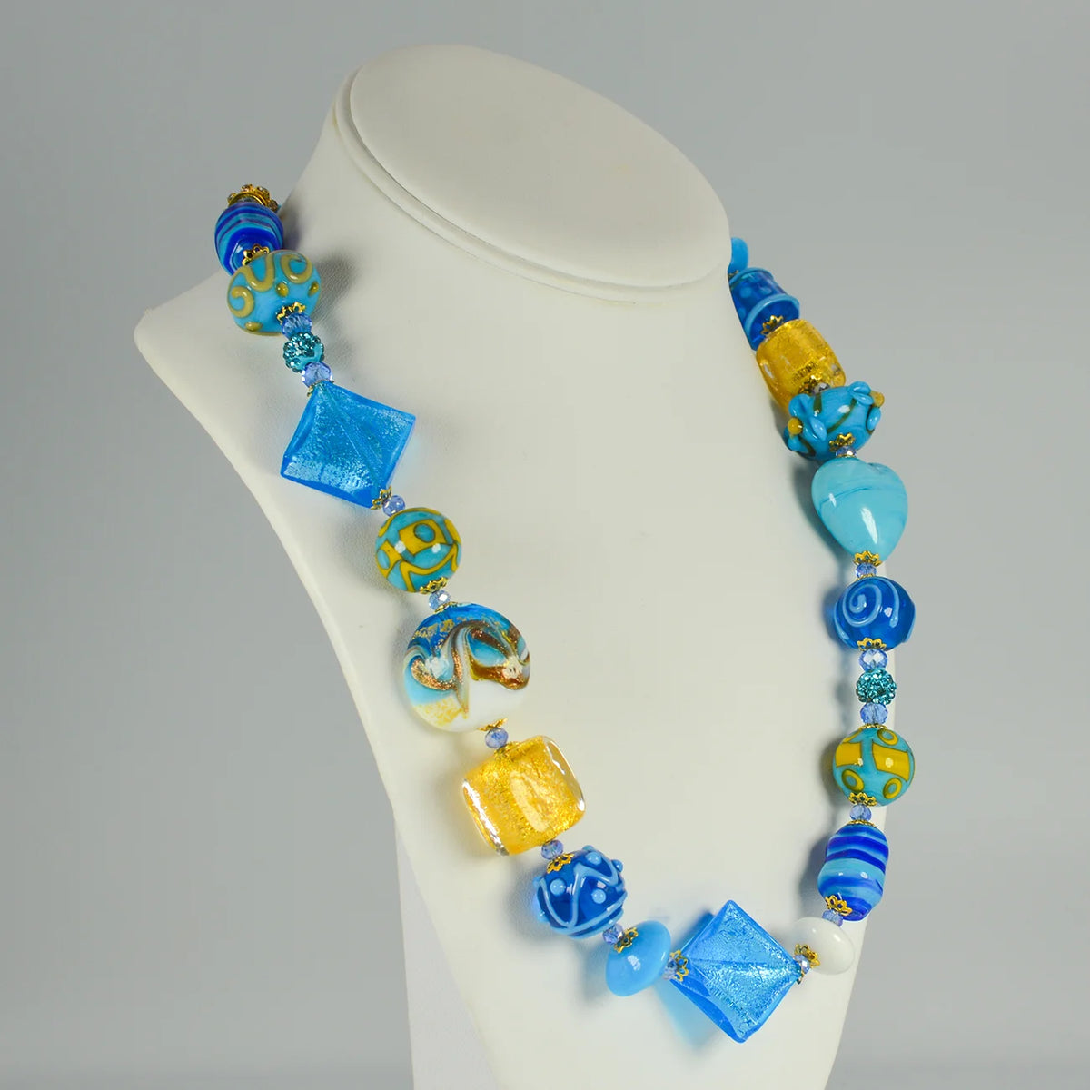Colorful Murano glass statement necklace with Italian craftsmanship, featuring vibrant beads and intricate design by My Italian Decor.