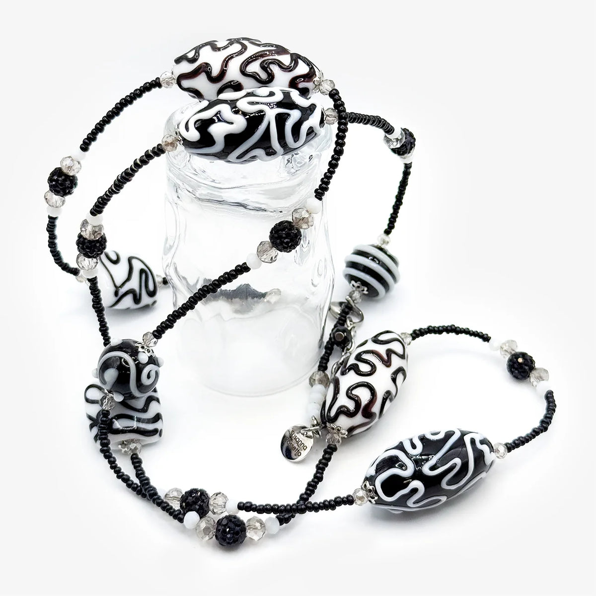 Long Black & White Beaded Necklace