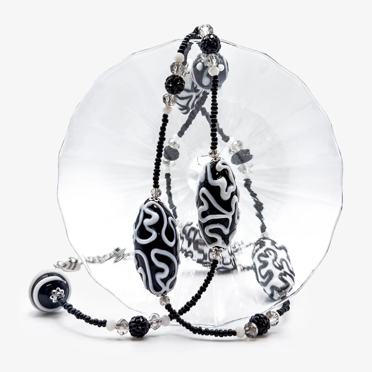 Long Black & White Beaded Necklace