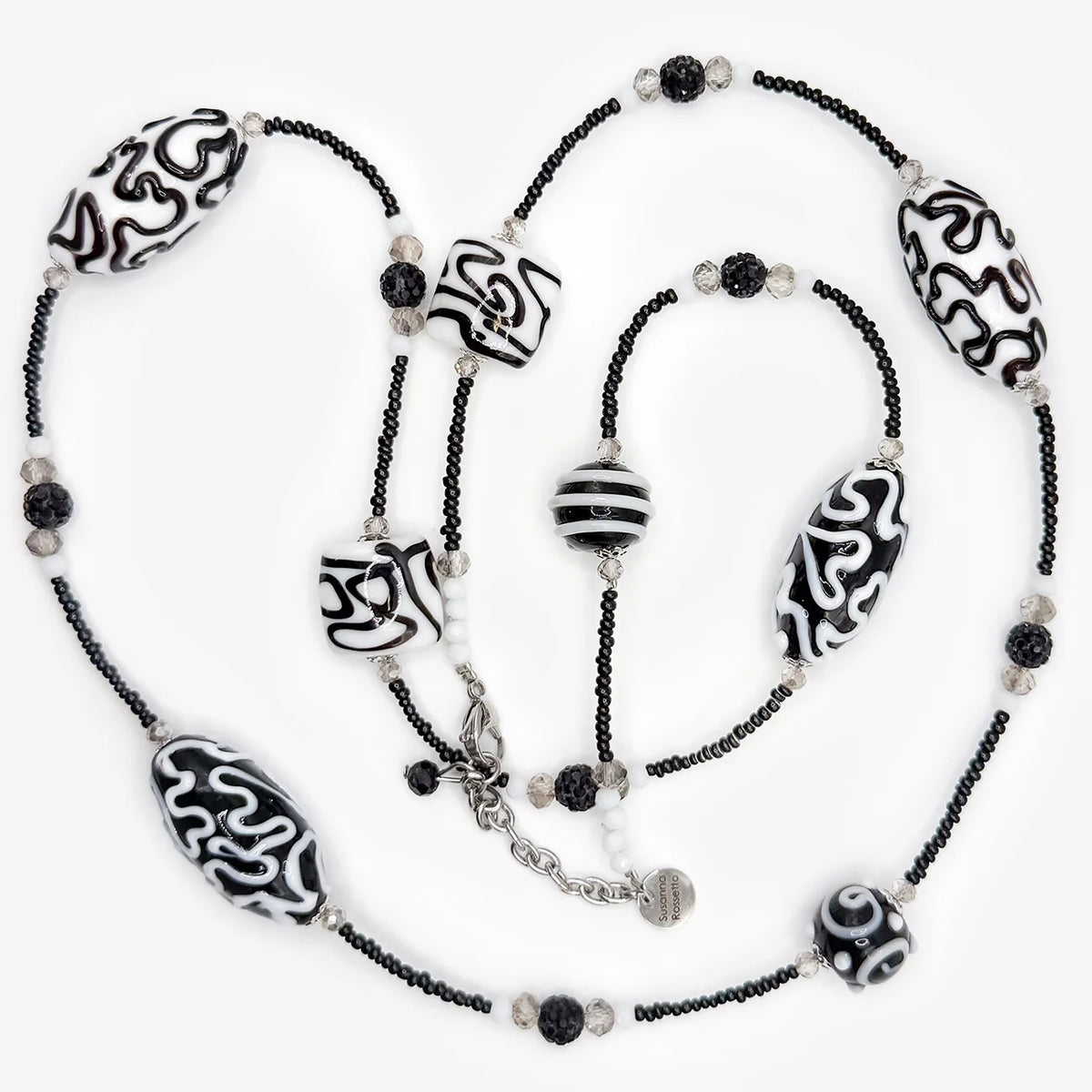 Long Black & White Beaded Necklace