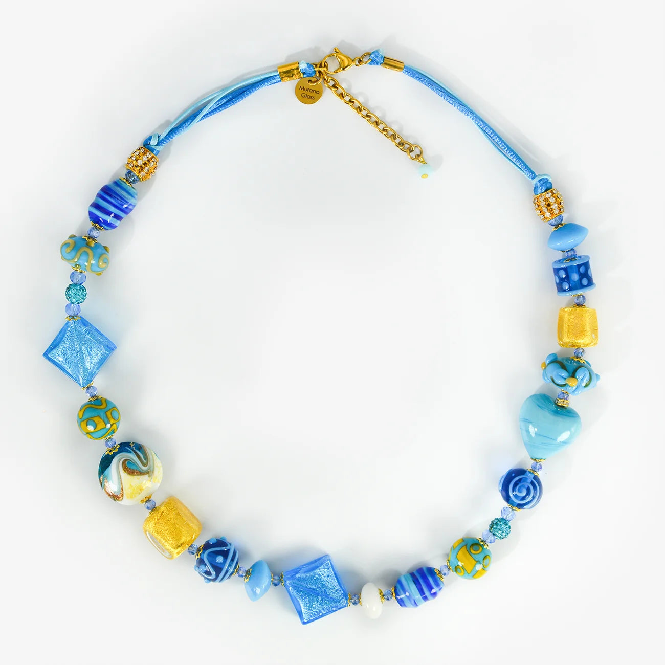 Colorful Luna Murano glass necklace by Crazy 4 Glass featuring vibrant beads, Italian craftsmanship, and elegant jewelry design.