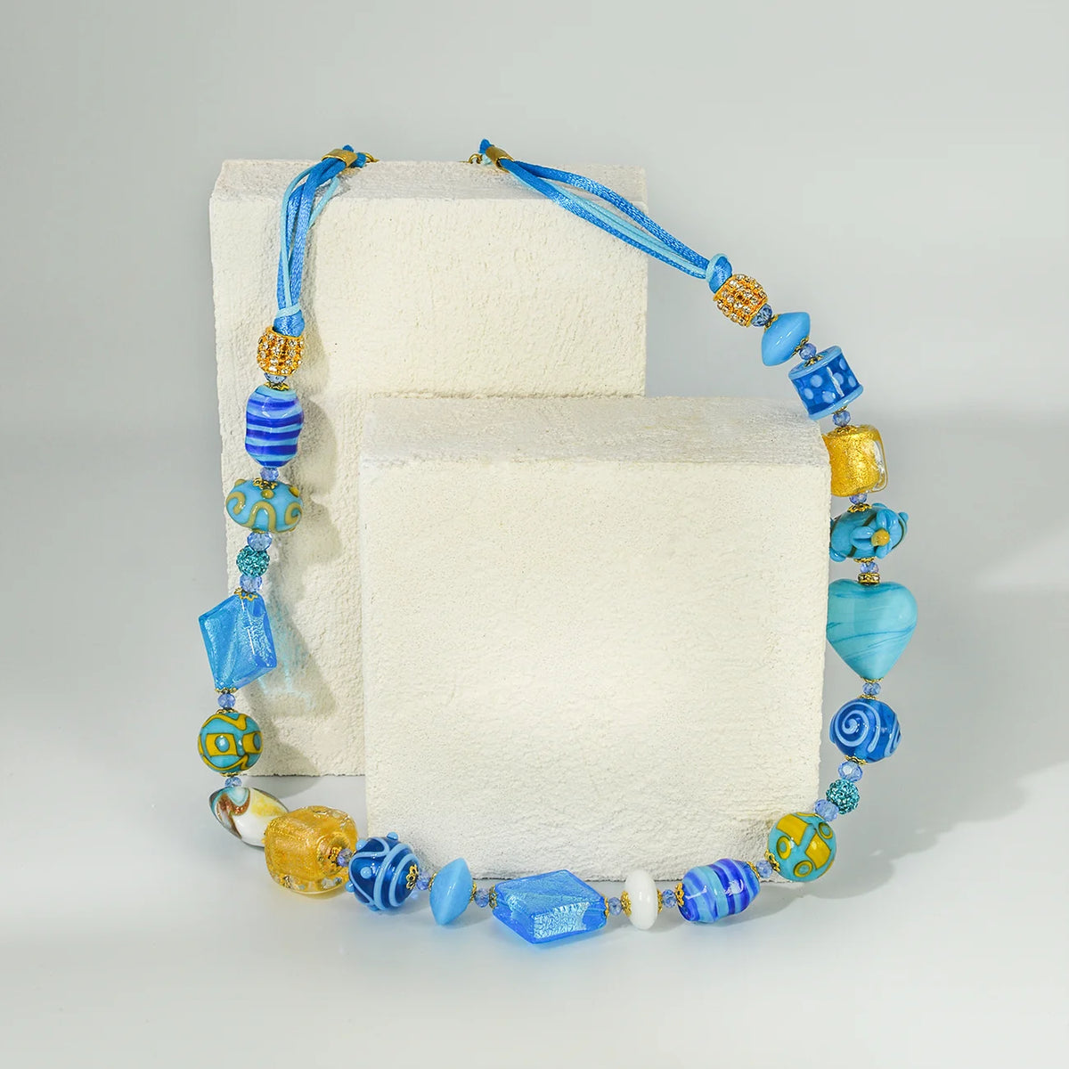 Colorful Murano glass necklace with statement beads by My Italian Decor, made in Italy, featuring vibrant glass craftsmanship.