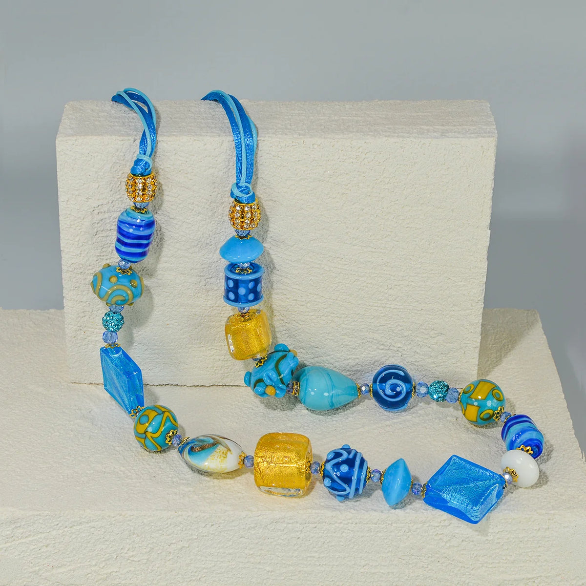 Colorful Murano glass necklace with vibrant beads, handcrafted in Italy, from My Italian Decor.