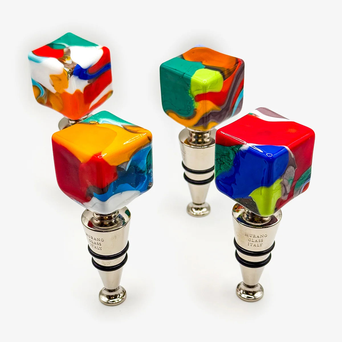 Murano Glass Wine Stopper, Multicolor Spots