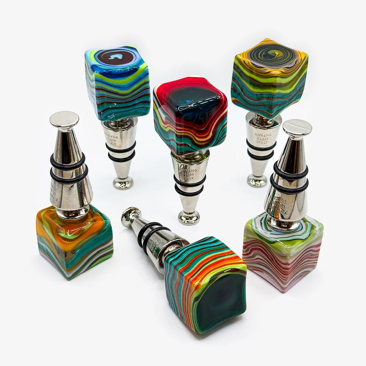 Murano Glass Wine Stopper, Multicolor Swirl