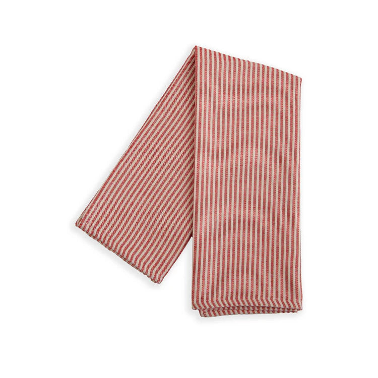My Italian Decor Busatti stripe kitchen towel in assorted colors, made in Italy, shown with its woven striped pattern.