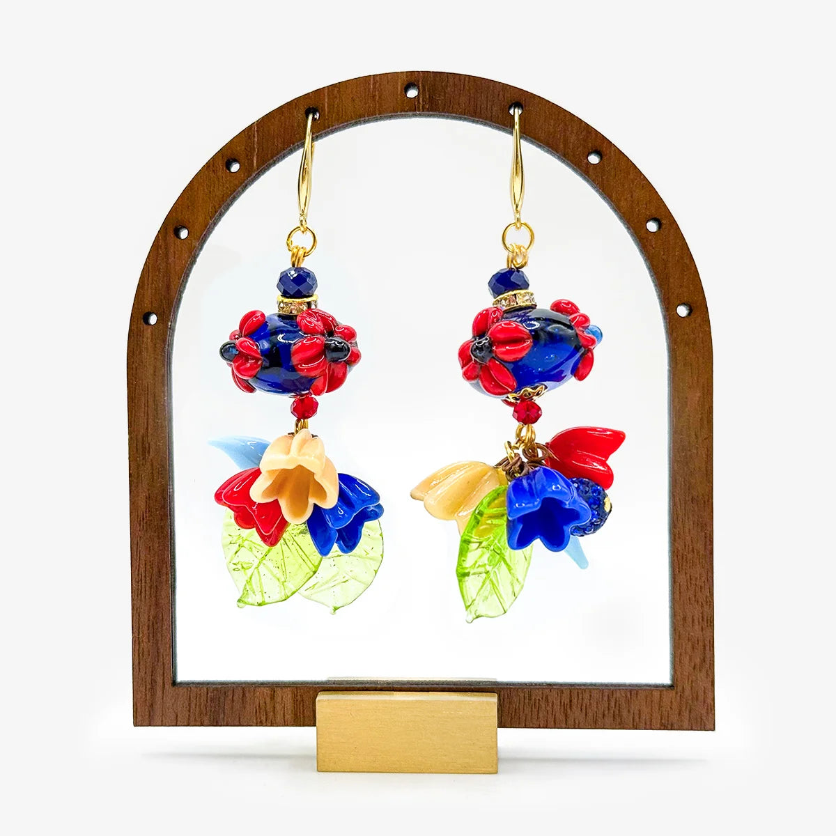 Large Bead Earrings & Bracelet, Red & Blue, Handcrafted in Italy