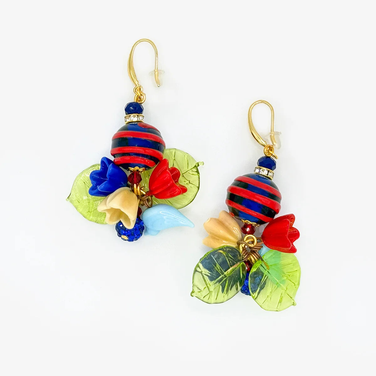 Large Bead Earrings & Bracelet, Red & Blue, Handcrafted in Italy