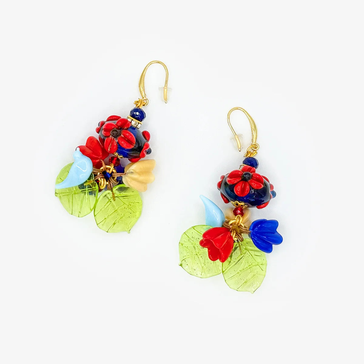 Large Bead Earrings & Bracelet, Red & Blue, Handcrafted in Italy