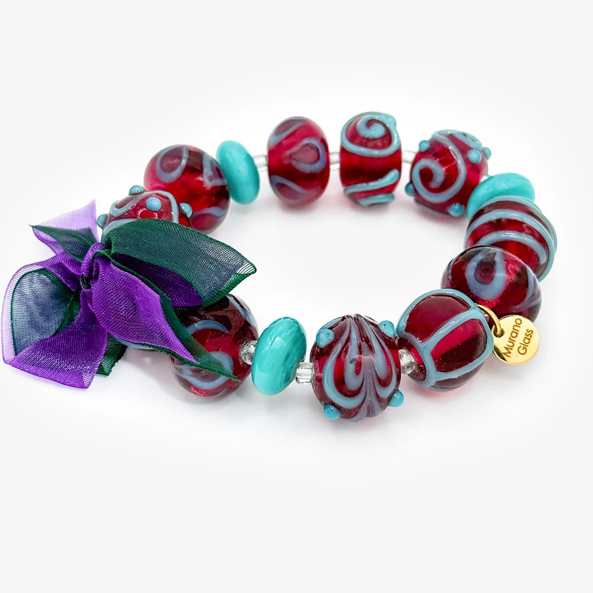 Large Bead Earrings & Bracelet, Violet & Aqua, Handcrafted in Italy
