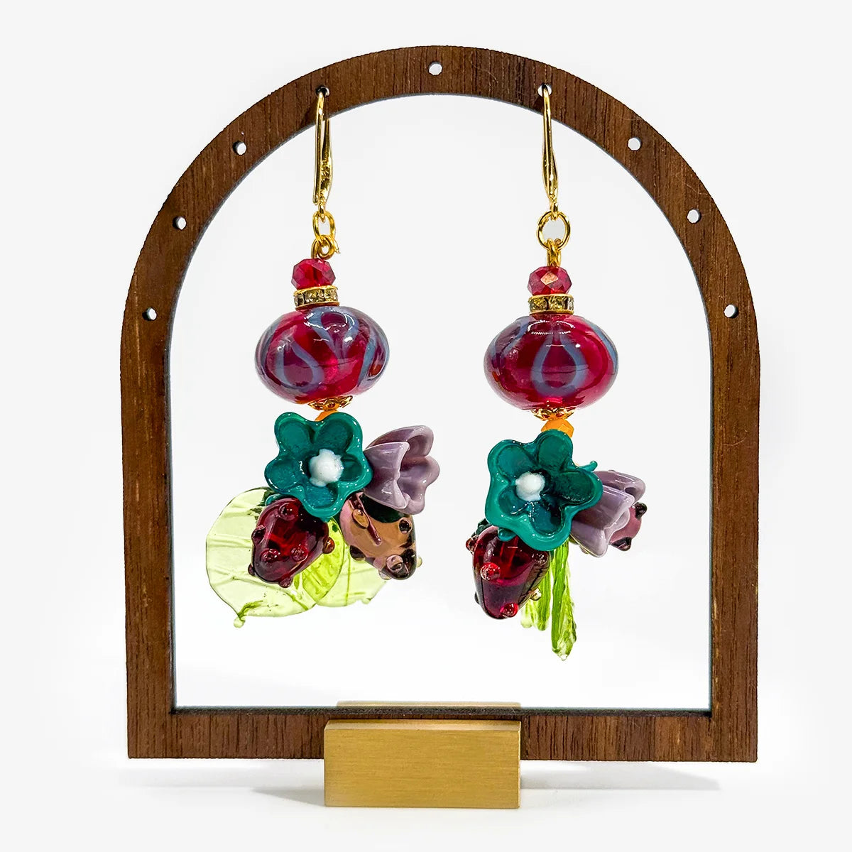 Large Bead Earrings & Bracelet, Violet & Aqua, Handcrafted in Italy