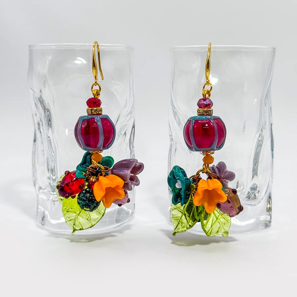 Large Bead Earrings & Bracelet, Violet & Aqua, Handcrafted in Italy