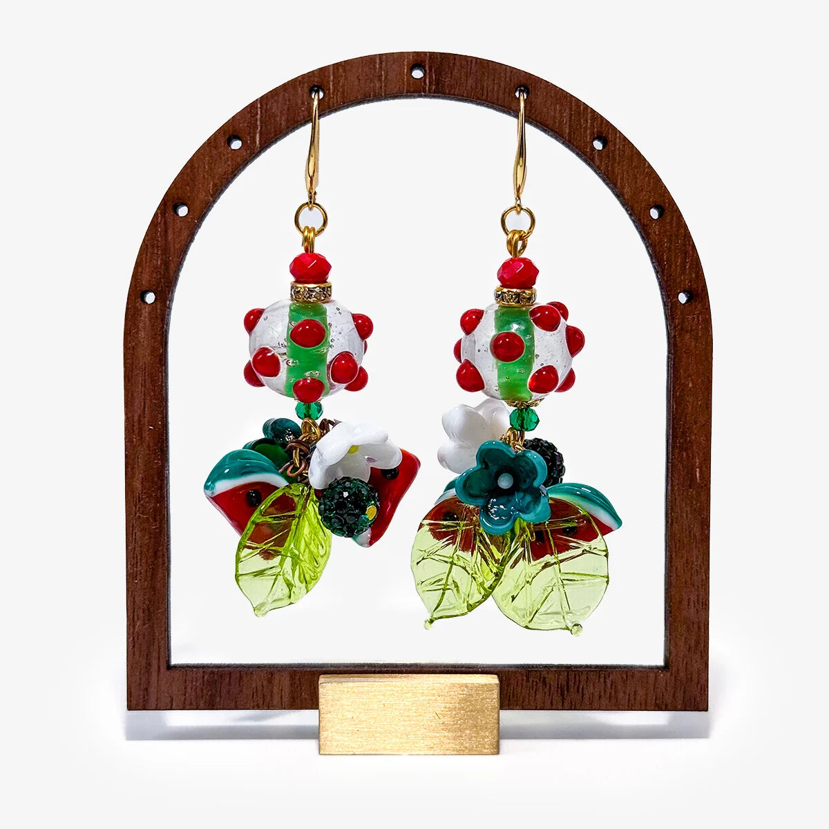 Large Bead Bracelet & Earrings, Watermelon, Handcrafted in Italy